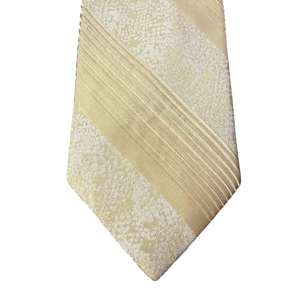 Joseph Abboud Mens Textured Necktie Beige Striped‎ Business Formal Silk Blend